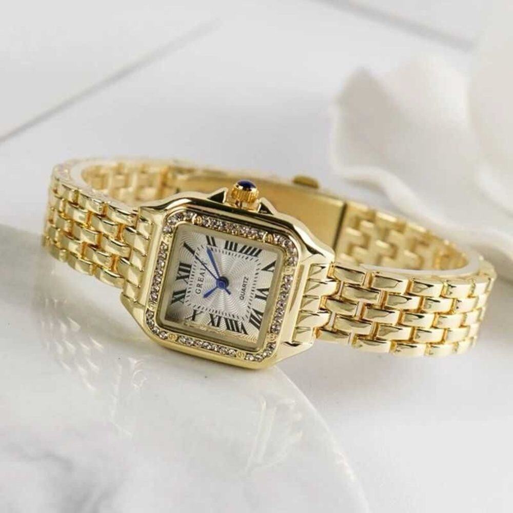 Luxury Gold Plated Zircon Square Quartz Watch